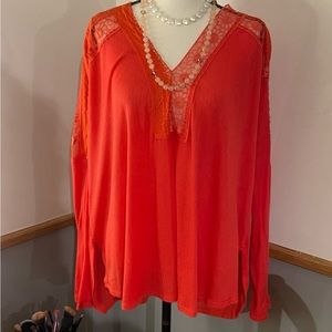 Free People Lace Mesh Coral Blouse Tunic Large